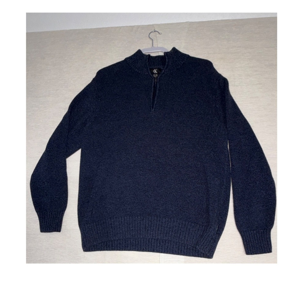 Calvin Klein Mens XL Navy Blue 100% Cotton Quarter Zip Mock Neck Sweater